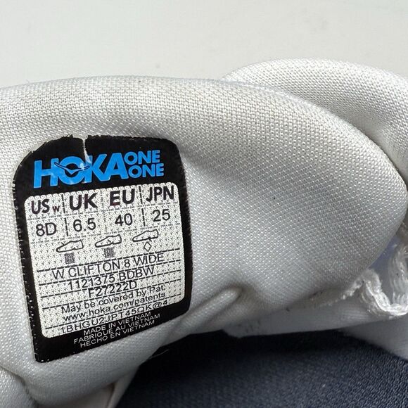 Hoka One One Clifton 8 Womens 8 W Wide White Blue Running Shoes Sneakers - Picture 13 of 16